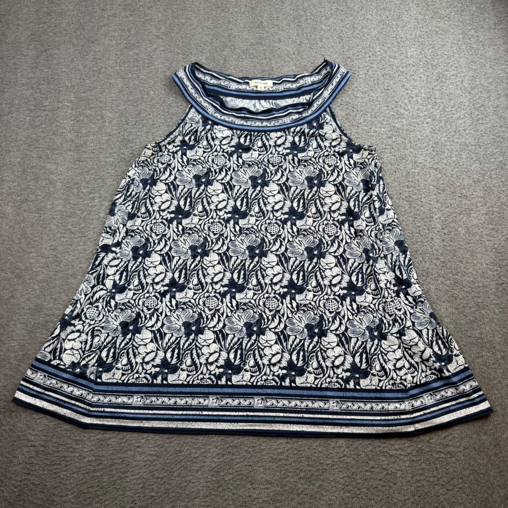 Max Studio Tank Top Women's Medium Blue Floral Sleeveless Knit A-Line 9701W70